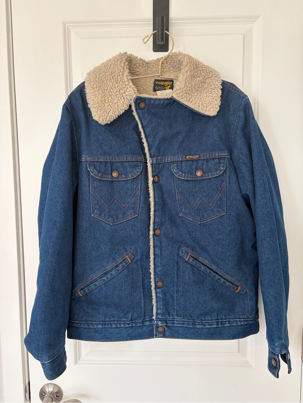 Vintage Wrangler Sherpa Lined Denim Jacket Medium Made In USA Western Trucker